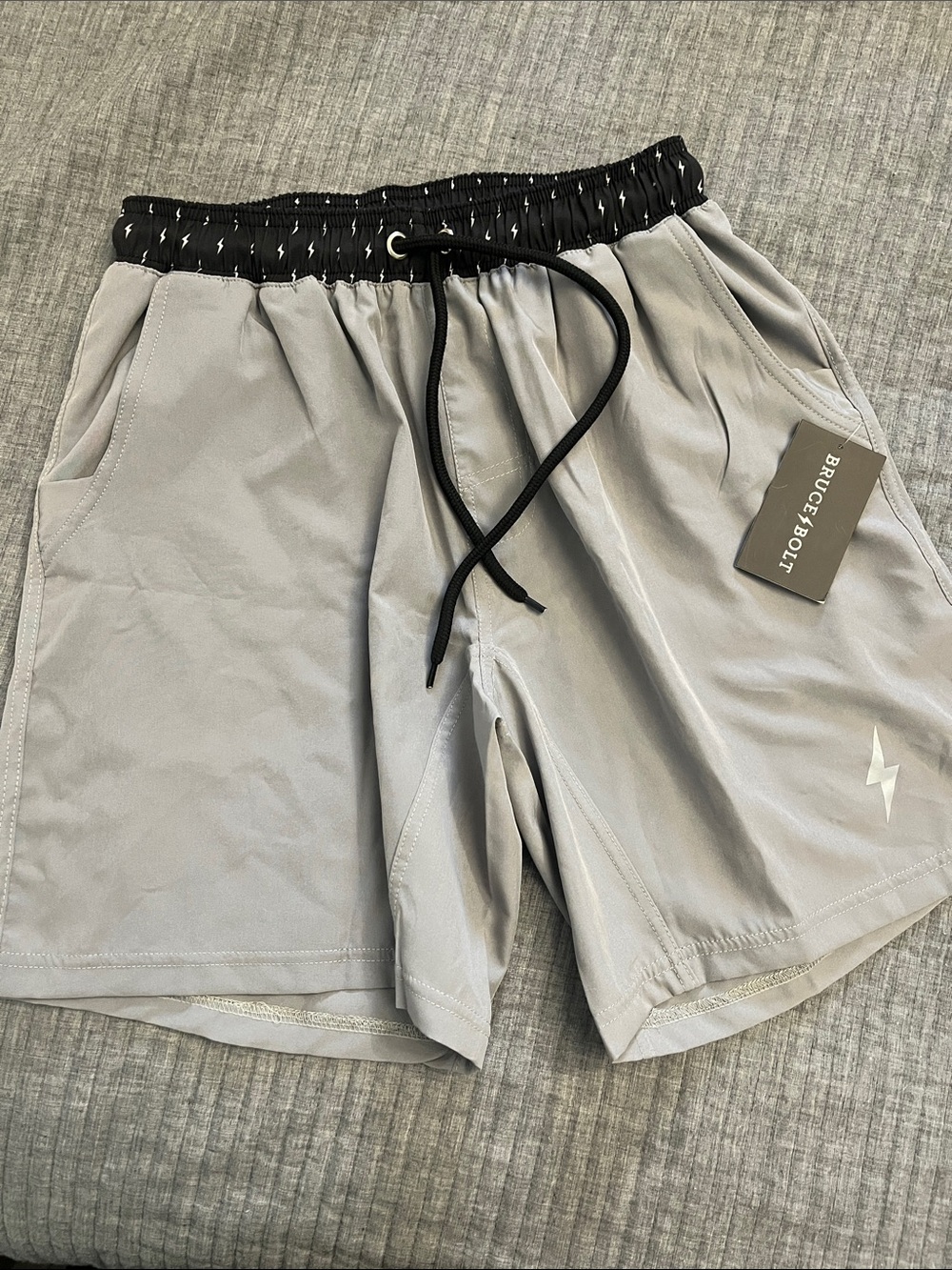 Bruce Bolt Men’s Light Gray Athletic Shorts with Black Waistband